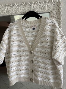 Universal Thread Cream Open-Knit Button Cardigan